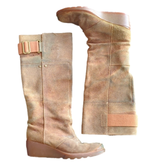 Sorel Shoes - Sorel Womens Toronto Tall Knee High Tan Suede Leather Wedge Heel Boots Size 7.5